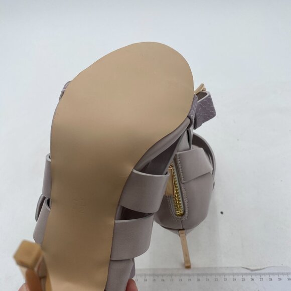 FSJ Gray Strappy Heels with Gold Buckles - Picture 5 of 7